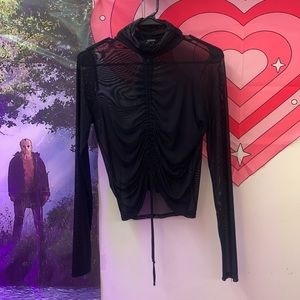 Forever 21 mesh long sleeve high neck see through transparent long sleeve shirt